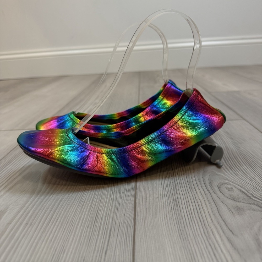 NEW The Storehouse Flats Womens 8 Foldable Leather Ballet Shoes Rainbow Shimmer